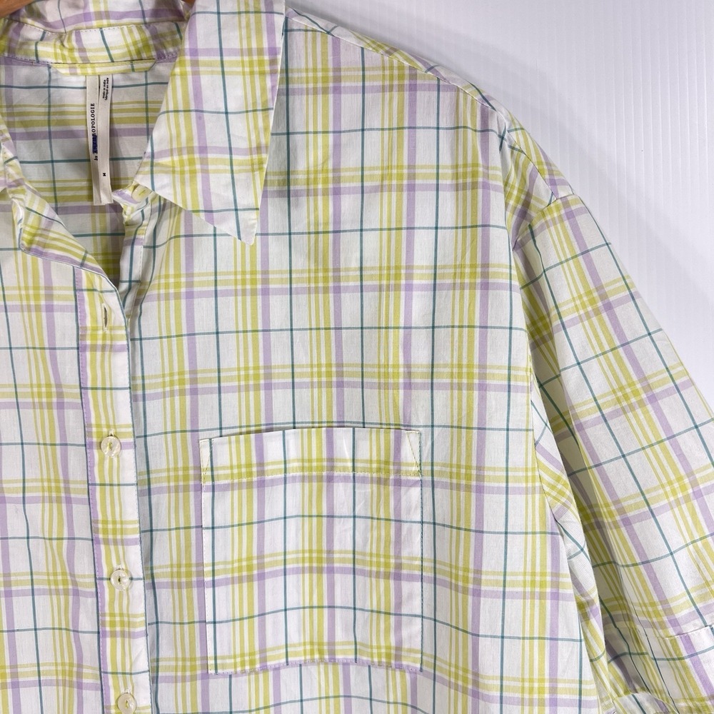 Anthropologie Oversized Boyfriend Pajama Top Sz M Plaid‎  Cotton Short Sleeve PJ - Picture 4 of 10